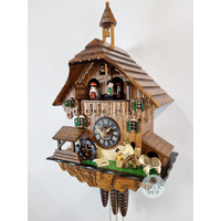 Wood Chopper, Water Wheel & Bell Tower Mechanical Chalet Cuckoo Clock 35cm By ENGSTLER image