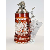 Lord Of Crystal Amber Glass Beer Stein With Wild Boar Pewter Lid 0.5L By KING image