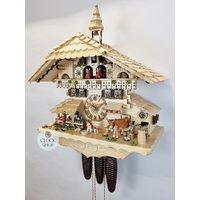 Farmer & Cow 8 Day Mechanical Chalet Cuckoo Clock With Alphorn 53cm By HÖNES image