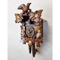 5 Leaf & Bird 1 Day Mechanical Carved Cuckoo Clock With Edelweiss Flowers 28cm By HÖNES image