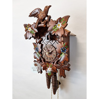 5 Leaf & Bird 1 Day Mechanical Carved Cuckoo Clock With Flowers 28cm By HÖNES image