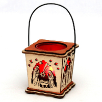 14cm Red Wood Laser Cut Tealight Lantern- Assorted Designs image