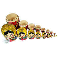 Semenov Russian Dolls- Yellow Scarf & Red Dress 22cm (Set Of 9) image