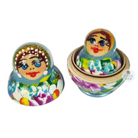 Floral Russian Dolls- Blue Mini 4cm (Set Of 5) image