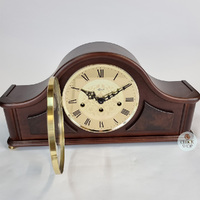 18cm Walnut Mechanical Tambour Mantel Clock With Westminster Chime & Gold Dial By HERMLE image