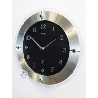 31cm Black & Silver Round Glass Wall Clock By AMS image