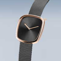 34mm Pebble Collection Womens Watch With Grey Dial & Milanese Strap & Rose Gold Case By BERING image