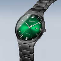Titanium Collection Green Sunray Dial Black Titanium Link Strap By BERING image