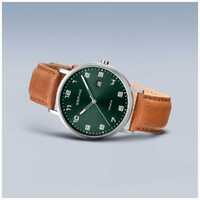 40mm Titanium Collection Mens Watch With Green Dial & Tan Leather Strap & Silver Case By BERING image
