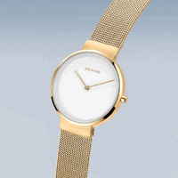 31mm Classic Collection Womens Watch With White Dial Gold Milanese Strap & Gold Case By BERING image