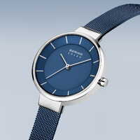 31mm Solar Collection Womens Watch With Blue Dial, Blue Milanese Strap & Silver Case By BERING image