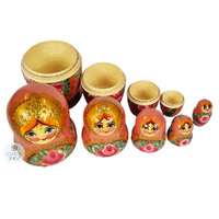 Floral Russian Dolls- Pink & Gold 16cm (Set Of 5) image