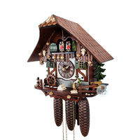 Wood Chopper & Water Wheel 8 Day Mechanical Chalet Cuckoo Clock 32cm By SCHNEIDER image