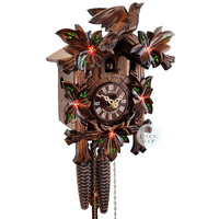5 Leaf & Bird 1 Day Mechanical Carved Cuckoo Clock With Hand Painted Flowers 23cm By SCHNEIDER image