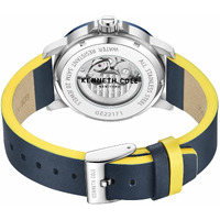 44mm Blue & Silver Automatic Mens Watch With Skeleton Dial & Blue & Yellow Leather Band By KENNETH COLE image