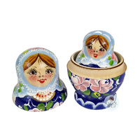 Floral Russian Dolls- Blue 9cm (Set Of 5) image