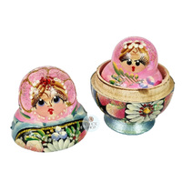 Floral Russian Dolls- Pink & Blue 9cm (Set Of 5) image