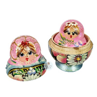 Floral Russian Dolls- Pink & Blue 9cm (Set Of 5) image