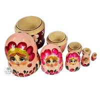Floral Russian Dolls- Light Pink & Maroon 11cm (Set Of 5) image