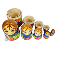 Floral Russian Dolls- Blue & Red 15cm (Set Of 5) image