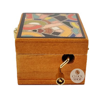 Wooden Hand Crank Music Box- Coloured Geometric Pattern (Beethoven- Ode To Joy) image