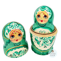 Floral Russian Dolls- Green Pearl Finish 18cm (Set Of 5) image