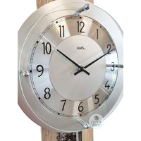 68cm Light Oak Pendulum Wall Clock With Stone Pattern & Silver Dial By AMS image