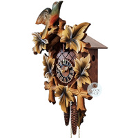 5 Leaf & Bird 1 Day Mechanical Carved Cuckoo Clock With Burnt Finish 33cm By HÖNES image