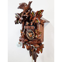 Birds & Leaves 1 Day Mechanical Carved Cuckoo Clock With Flowers 41cm By HÖNES image