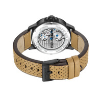 44mm Black Automatic Mens Watch With Skeleton Dial & Tan Leather Band By KENNETH COLE image