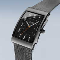 33mm Solar Collection Mens Watch With Black Dial, Grey Milanese Strap & Grey Rectangular Case By BERING image