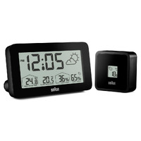 14cm Black LCD Digital Alarm Clock With Weather Station By BRAUN image