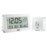 14cm White LCD Digital Alarm Clock With Weather Station By BRAUN image