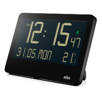 26cm Black LCD Digital Wall Clock With Temperature Date & Alarm By BRAUN image