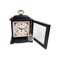 33cm Black Mechanical Mantel Clock With Westminster Chime & Vintage Floral Dial By HERMLE image