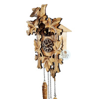 5 Leaf & Bird Battery Carved Cuckoo Clock With Burnt Finish 36cm By TRENKLE image