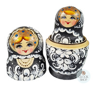Floral Russian Dolls- Black & White Matte Finish 16cm (Set Of 5) image