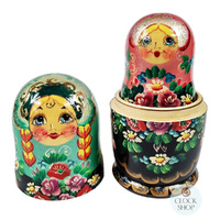 Floral Russian Dolls- Multi-Coloured With Green Scarf 18cm (Set Of 5) image