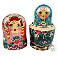 Floral Russian Dolls- Multi-Coloured With Pink Scarf 18cm (Set Of 5) image