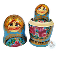 Floral Russian Dolls- Blue 15cm (Set Of 5) image