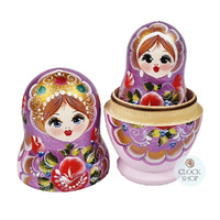Floral Russian Dolls- Purple & Pink Matte 11cm (Set Of 5) image