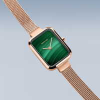 35mm Classic Collection Womens Watch With Green Malachite Dial, Rose Gold Milanese Strap & Case By BERING image
