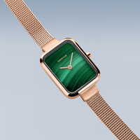 35mm Classic Collection Womens Watch With Green Malachite Dial Rose Gold Milanese Strap & Case By BERING image