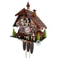 Wood Chopper 8 Day Mechanical Chalet Cuckoo Clock With Dancers 44cm By ENGSTLER (Small Crack) image