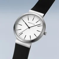 41mm Classic Collection Womens Watch With White Dial & Black Silicone Strap By BERING image