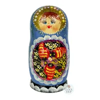 Floral Russian Dolls- Blue Scarf With Strawberries & Pearl Crown 18cm (Set Of 5) image