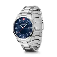 42mm City Classic Silver Mens Swiss Quartz Watch With Blue Dial By WENGER image
