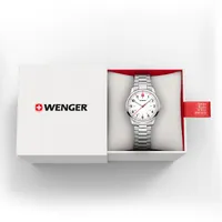34mm City Classic Womens Swiss Quartz Watch With White Dial & Stainless Steel Band By WENGER image
