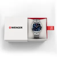 37mm Vintage Sport Silver Unisex Swiss Quartz Watch With Blue Dial & Stainless Steel Band By WENGER image