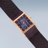 38mm Classic Collection Burgundy & Rose Gold Womens Watch With Milanese Mesh Strap By BERING image